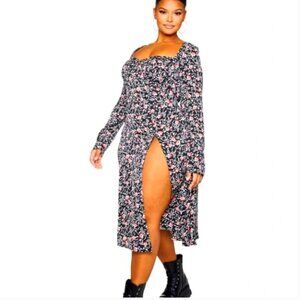 Pretty Little Thing Floral Print High Slit Midi Dress